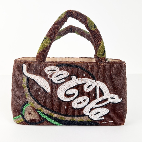 VTG 1990’s Coca Cola Soda Beaded Handbag Purse Beaded Handles Zip Closure - Picture 13 of 13
